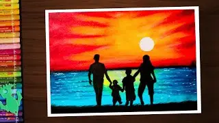 Drawing happy family scenary for beginners || with oil pastel || step by step