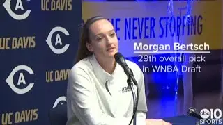UC Davis basketball star Morgan Bertsch reacts to being selected in WNBA Draft