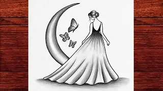 How to Draw a Girl Standing by the Moon with Butterflies | Easy Pencil Shading for Beginners