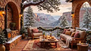 Cozy Ambience by the Canyon ❄️ Smoothing Winter Jazz Music and Fireplace Sounds for Work & Study