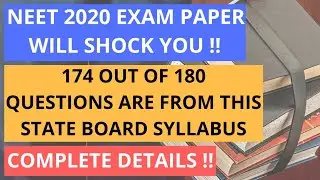 Neet 2020 exam paper will shock you || 174/180 questions are from this state board || The Sarathi