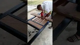 cutting wood plank for the door making