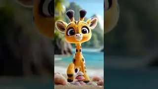 Little giraffe enjoying beach vibes 🌊⛱️🦒Beach day fun with little giraffe 🏖️😄