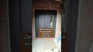 Дверь входная металлическая двухстворчатая со стеклом Двекрон Термонт Модерн RAL8019 с терморазрывом