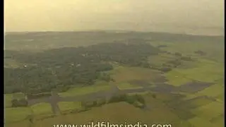 Aerial footage of Brahmaputra riverine flood plains in Assam
