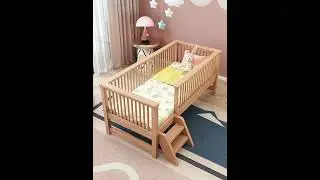 Baby wide bed with guardrail, beech stitched large bed