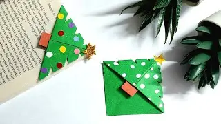 Simple Christmas tree paper bookmark making | paper bookmarks | simple paper crafts @Myboringtimes