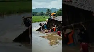 Floods besiege the village! Villagers risk their lives to save their compatriots#flood #rescue