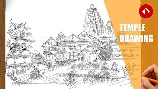 Sanwariya Seth Temple Drawing | Black Pen Temple Sketch | Indian Temple Art Tutorial