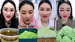 MIX HEAVY MATCHA POWDER PASSIN FRUIT CRUNCHY SHAVED ICE EATING ASMR 💛🧊💚