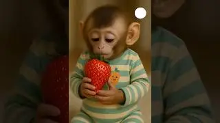 lovely monkey eating strawberry