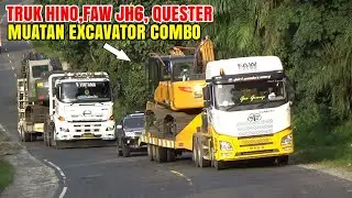 PAK SOPIR GROGI!!! TRUK TRAILER FAW JH6, HINO, QUESTER MUATAN EXCAVATOR SAMPAI KETENGGAK, 