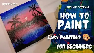 Relaxing Sunset Lake Painting | Palm Tree Scenery | Satisfying Art | Sawisha Art