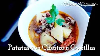 PATATAS con Chorizo y Costillas. Hecho con THERMOMIX. Fácil, sencillo y rico.