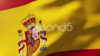 Spain Flag Waving In The Wind. Looping Sun Rises Style. Animation Loop