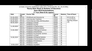 Dcrust B.Ed Exam Date Sheet 2024 | Dcrust B.Ed Ist Year Exam Date Sheet 2024 | Dcrust |