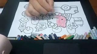 Coloring Picture of Hello Kitty Cat Driving a Car 2   Grey Flannel