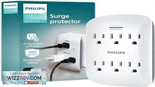 Philips 6 Outlet Extender Surge Protector Wall Tap 900 Joules 3 Prong Space Saving