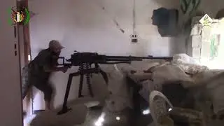 FSA fighters pepper Syrian Army positions with a HMG in Ramouseh, Aleppo - 2016