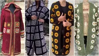 Gorgeous granny crochet square pattern long cardigan designs ideas 