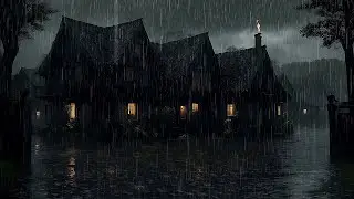 Stormy Night Rain Surrounding a Quiet Forest Cabin with Warm Fireplace Ambience 🔥