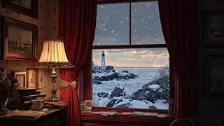 Cozy Lighthouse Room with Snowy Ocean View 🌊 Relaxing Winter Ambience for Sleep, Study & Focus