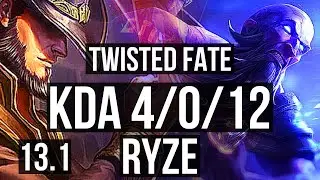 TF vs RYZE (MID) | 4/0/12, 1.5M mastery, Rank 10 TF, 300+ games | KR Master | 13.1
