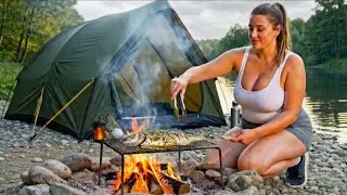 The Excitement of Camping Alone in a Secluded Forest | Fishing and Cooking by the Lake