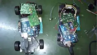 Swarmanoid project: cars mimicking each other with two steps delay