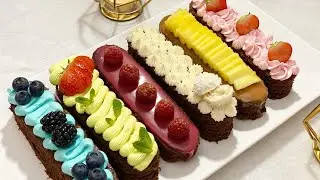 How to make mini cake slices / مني كيك / كيك بكريمات مختلفة