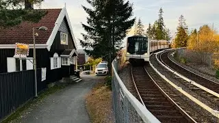 Oslo METRO Trains, 2.5 % Grade, VOKSENLIA Station, OSLO, Norway 🇳🇴, October 31, 2024