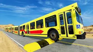 Long Bus, City Bus, School Bus Vs Massive Speed Bumps #11 - BeamNG.Drive