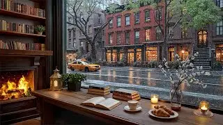 New York Coffee Shop Ambience 🌧️ Warm Jazz Piano & Rain Sounds for Study and Relaxation