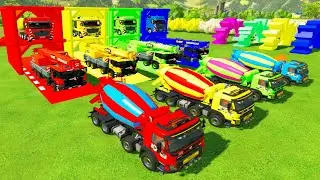Colorful Heavy Machine-ALL COLORED VOLVO MIXER TRUCK, SCANIA CRANE TRANSPORTING WITH MERCEDES TRUCK