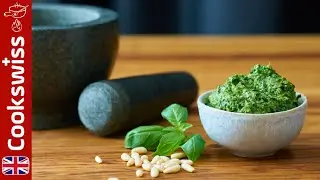 How to make Basil Pesto in a Mortar - Pesto alla Genovese Recipe (pesto re)