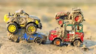 Muddy HMT Tractor And Mahindra Thar Accident And Water Jump Muddy Cleaning | Cartoon Video