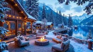 Snowfall Piano Music on the Winter Riverbank ❄️🔥 Crackling Firepit & Nature Sounds Ambience