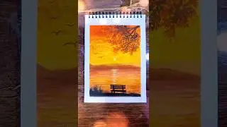 Easy Sunset Landscape Drawing 🌅#drawing #shorts #trending