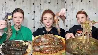 【Mukbang】Black tiger shrimp+stuffed shrimp+jellyfish combination🦐🌶🍋🧄#Seafood#asmr#yummy
