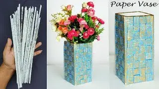 Paper flower vase making || Easy flower basket making with newspaper