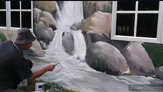 waterfall painting on wall | melukis air terjun di dinding