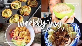 weekly vsg meal plan✨|  high-protein egg bites, bang bang shrimp, caramel apple yogurt greek bowl