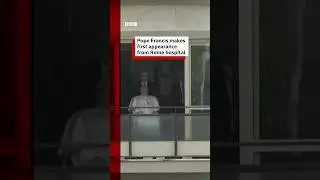 Pope Francis waves from window of Rome hospital ahead of being discharged. #PopeFrancis #BBCNews