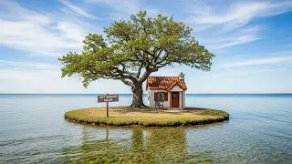 Tiny island named 'Just Enough room', Holds only a single Tree & one House in Middle of a Vast lake