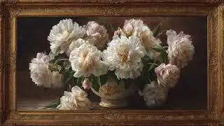 Luxury 4K Silent Christmas Peony Floral Art &ndash; Bouquet in Gold Frame oil painting No Music