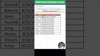 YEAR FRAC Formula in Excel #mircosoft #shorts #trending