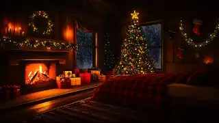 Cozy Christmas Night In Milan 🎁🔥🎄 Snowfall Winter Ambience With Crackling Fireplace