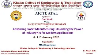 AICTE ATAL Sponsored One Week ONLINE FDP on Advancing Smart Manufacturing (06.01.2025 to 11.01.2025)