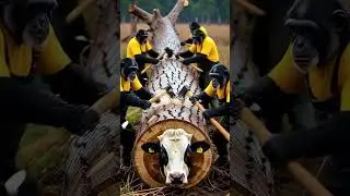 Monkeys Rescues Dairy Cow From Giant Log! #humanity #cow #pets #animals #rescue