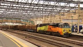 Colas Rail 70805 heads through Carlisle with Chirk Logs 